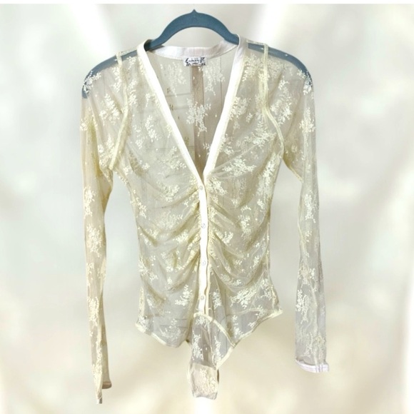 NWOT! Free People Intimately Women's Light Year Thong Bodysuit Ivory color SZ M - Picture 2 of 3